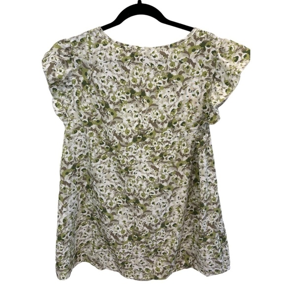 Bloomchic Plus Size Green Tan Tie Front Camo V-Neck Ruffle Sleeve Top Size 14 16 - Picture 2 of 4